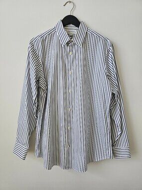Banana Republic White Blue Stripe Cotton Men's Dress Shirt Top 16-16.5/Large